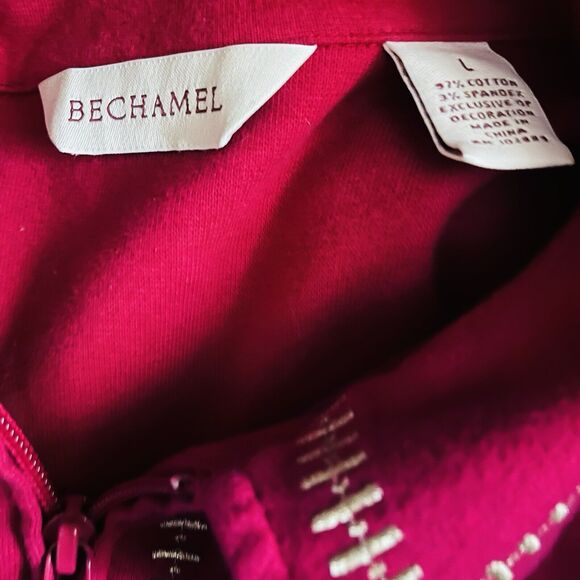 Bechamel Wm's Jacket L Red Full Zip Long Sleeve Gold‎ Embroidered Top Holiday - Picture 9 of 9